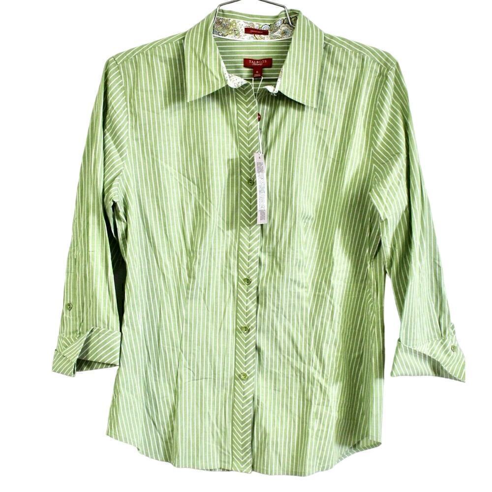 Talbots 6 Haberdashery Purple or Green Stripe Fitted Long Sleeved Blouse NWT $69